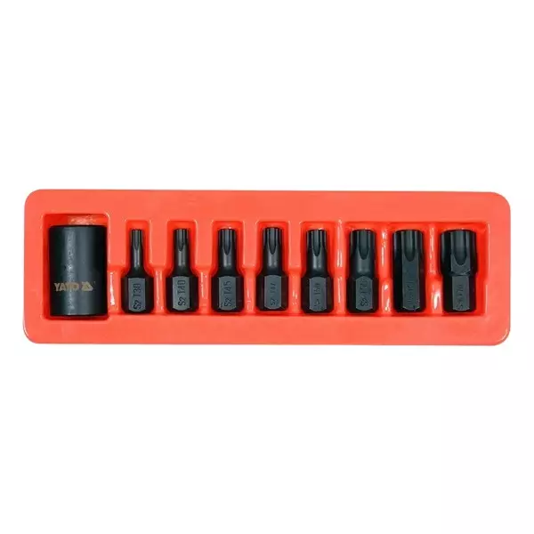 Yato 9 Pcs Impact Spline Bit and Holder Set 1/2 inch (12.7 mm) Drive, Torx Tip and Phosphated Finish, YT-10664