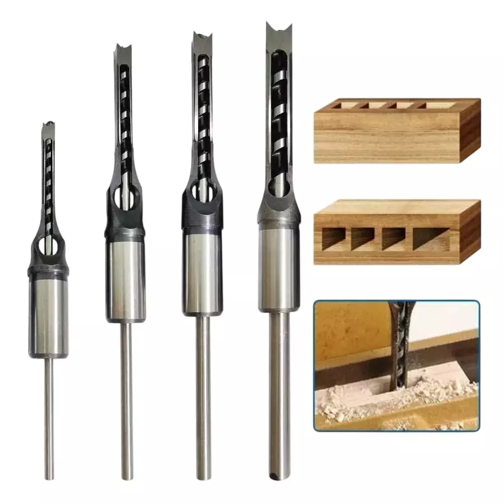 Veltrix 4 Pcs Square Hole Mortising Chisel Set HSS Woodworking Drill Bits for Furniture, Cabinetry & Joinery Work