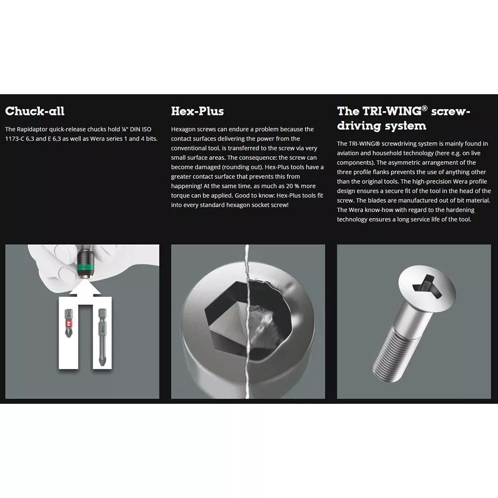 wera-kk-62-screwdriver-bit-set-with-rapidaptor-quick-release-chuck-and-hex-plus-shank-5059297001-set-of-33