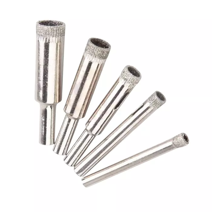 DY TOOLS Glass Drill Bit Set Carbon Steel & Diamond Straight Flute Straight Shank (Pack of 5)