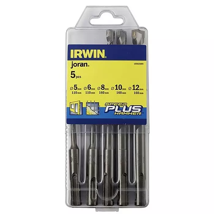 Irwin 5-Piece SDS Drill Bit Set for Masonry, 12 mm Max, 5 mm Min, Tungsten Carbide Tipped Bits, 10502089
