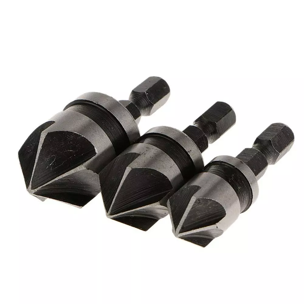 DY TOOLS Countersink Chamfer Drill Bit Set High Speed Steel Hex Shank 6.35 mm (Pack of 3)