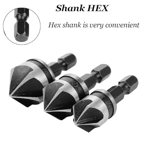 DY TOOLS Countersink Chamfer Drill Bit Set High Speed Steel Hex Shank 6.35 mm (Pack of 3)