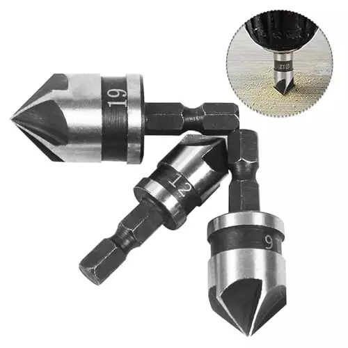 DY TOOLS Countersink Chamfer Drill Bit Set High Speed Steel Hex Shank 6.35 mm (Pack of 3)