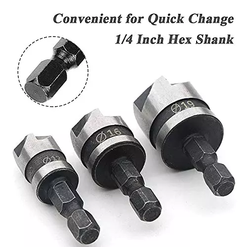 DY TOOLS Countersink Chamfer Drill Bit Set High Speed Steel Hex Shank 6.35 mm (Pack of 3)