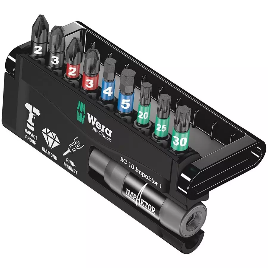 WERA BIT-CHECK SET W/UNIVERSAL HOLDER, 11PC, 05057680001