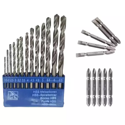 GENERIC HSS Drill Bit Set with (+)(+) and (+)(-) Screwdriver Bits for Drilling in Wood, Malleable Iron, Aluminium & Plastic