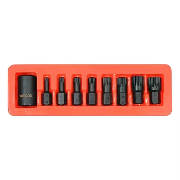Yato 9 Pcs Impact Spline Bit and Holder Set 1/2 inch (12.7 mm) Drive, Spline Tip and Phosphated Finish, YT-10663