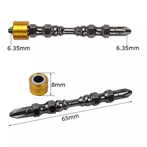 DY TOOLS Double Cross Head PH2 Screwdriver Bit Set Alloy Steel Magnetic Collar 6.35 mm (1/4 Inch) Hex Shank (Pack of 5)