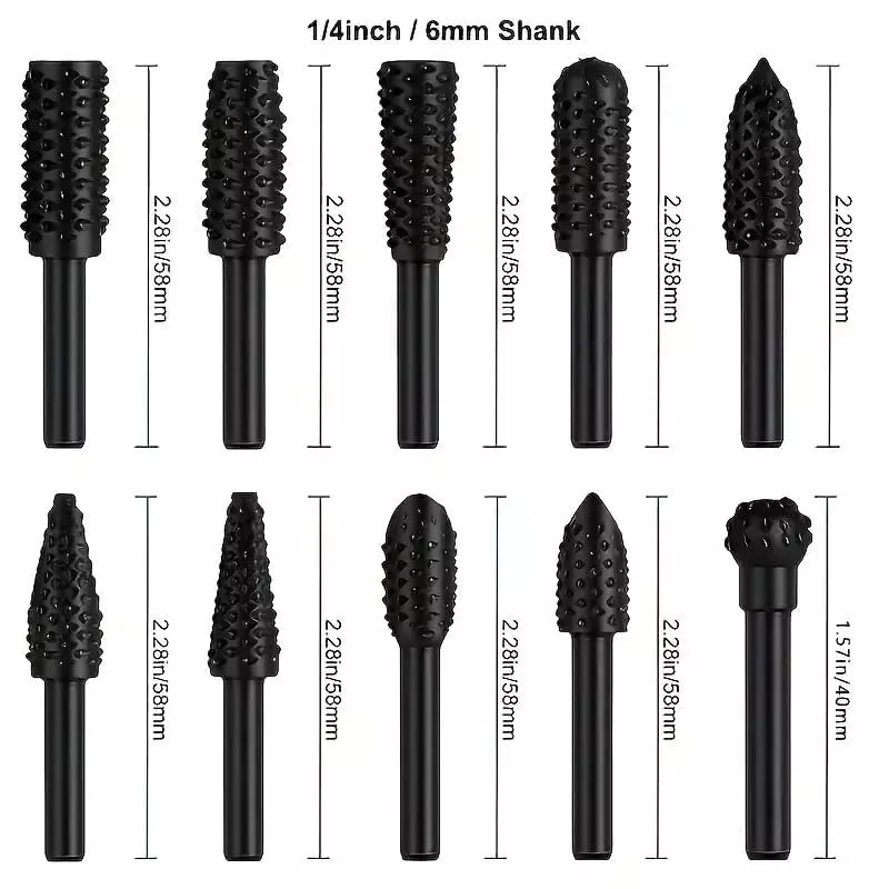 DY TOOLS Rotary Burr Drill Bit Set Carbon Steel Round Shank 6 mm (Pack of 10)