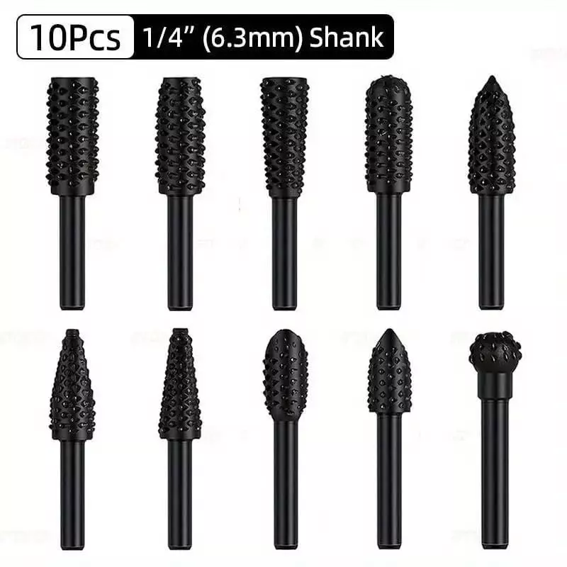 DY TOOLS Rotary Burr Drill Bit Set Carbon Steel Round Shank 6 mm (Pack of 10)