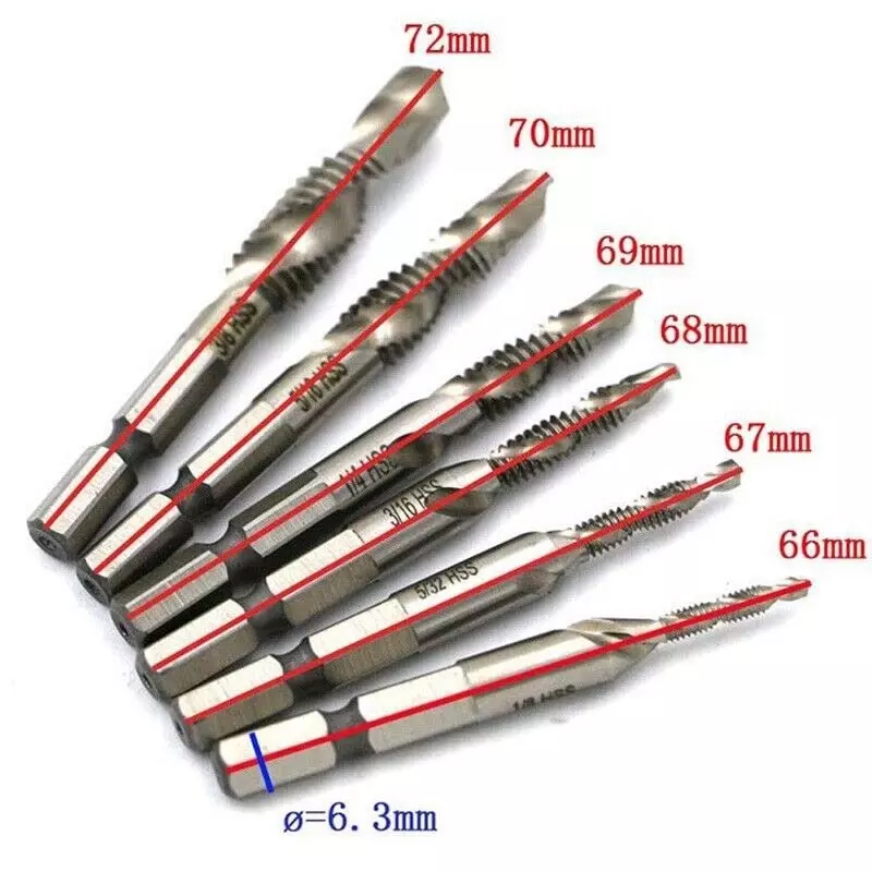 DY TOOLS SAE Drill Tap Combination Bit Set Hex Shank 6 mm (Pack of 6)
