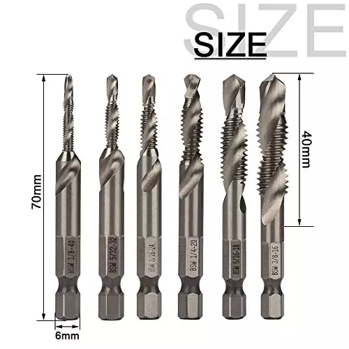 DY TOOLS SAE Drill Tap Combination Bit Set Hex Shank 6 mm (Pack of 6)