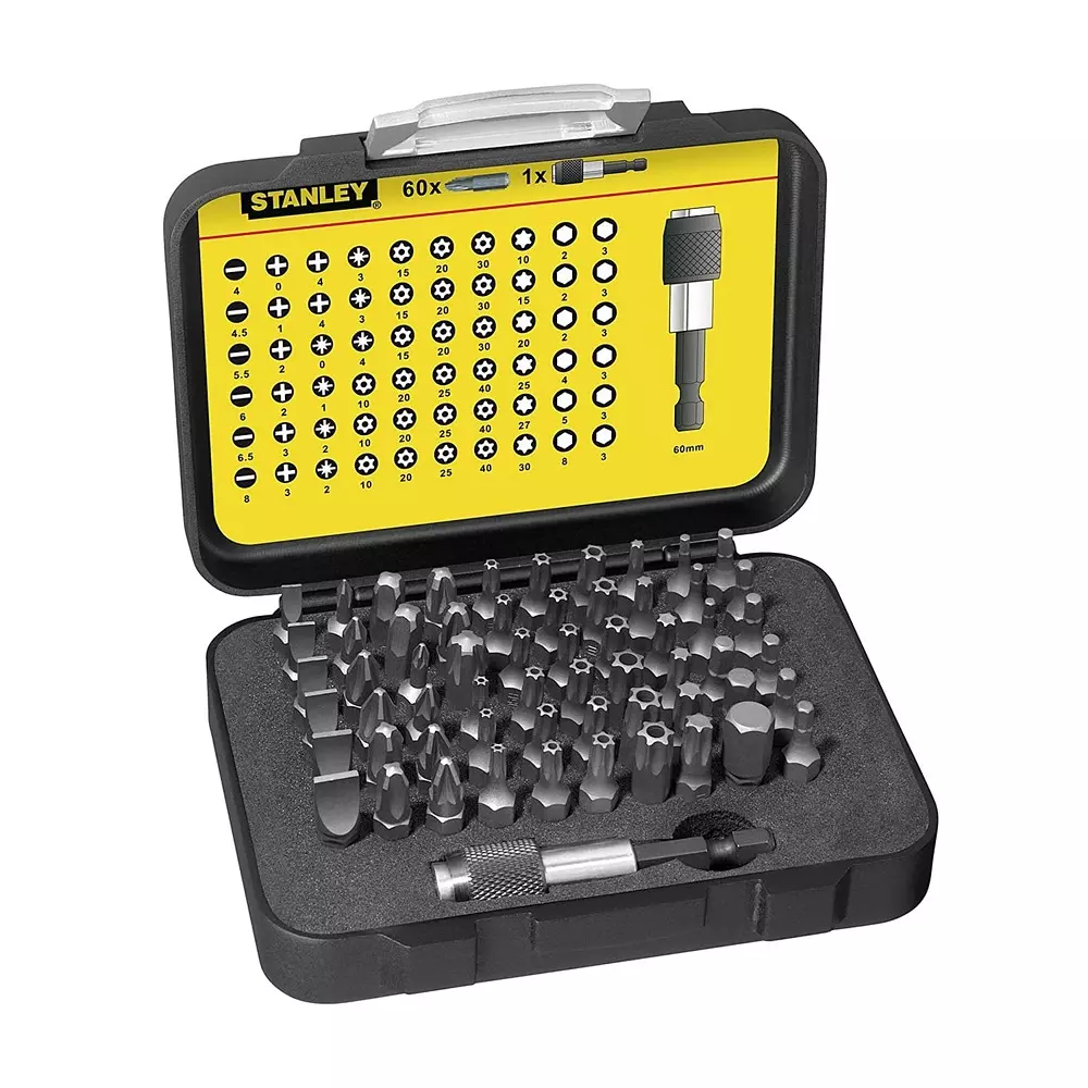 STANLEY Fatmax 61 Pcs Screwdriving Bit Set with Bit Holder, Forged & Ground Construction and 60 mm Bit Holder Length, 1-13-902