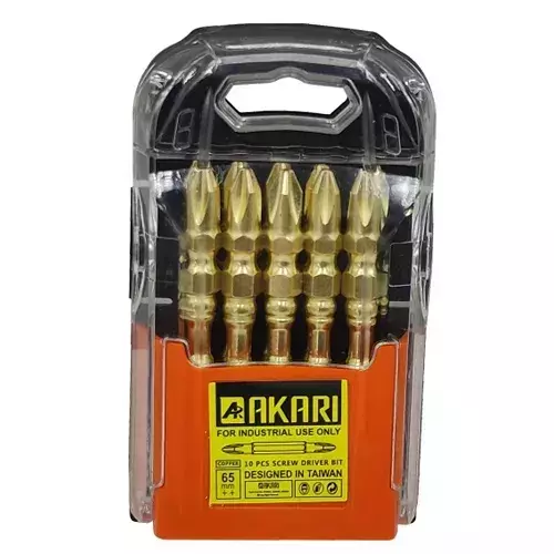 AKARI Screw Driver Bit Set +/+ Type 65 mm Alloy Steel Golden Color, SDB-8 (Set of 10)