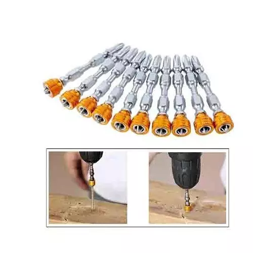 DY TOOLS Cross Head PH2 Screwdriver Bit Set Magnetic Collar 6.35 mm (1/4 Inch) Hex Shank (Pack of 10)