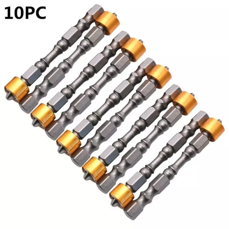 DY TOOLS Double Cross Head Long PH2 Screwdriver Bit Set Magnetic Collar 6.35 mm (1/4 Inch) Hex Shank (Pack of 10)