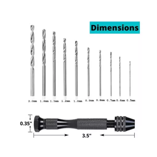DY TOOLS Mini Micro Twist Drill Bit Set Spiral Flute Round Shank 90° Angle (Pack of 10)