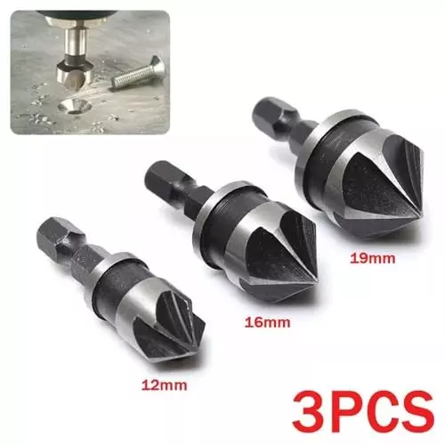 DY TOOLS Countersink Chamfer Drill Bit Set High Carbon Steel Hex Shank 6.35 mm (Pack of 3)