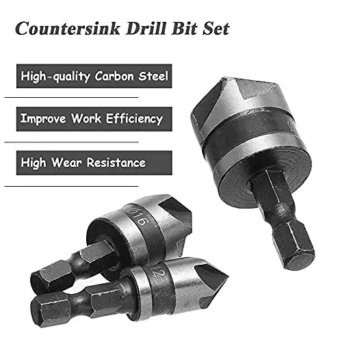 DY TOOLS Countersink Chamfer Drill Bit Set High Carbon Steel Hex Shank 6.35 mm (Pack of 3)