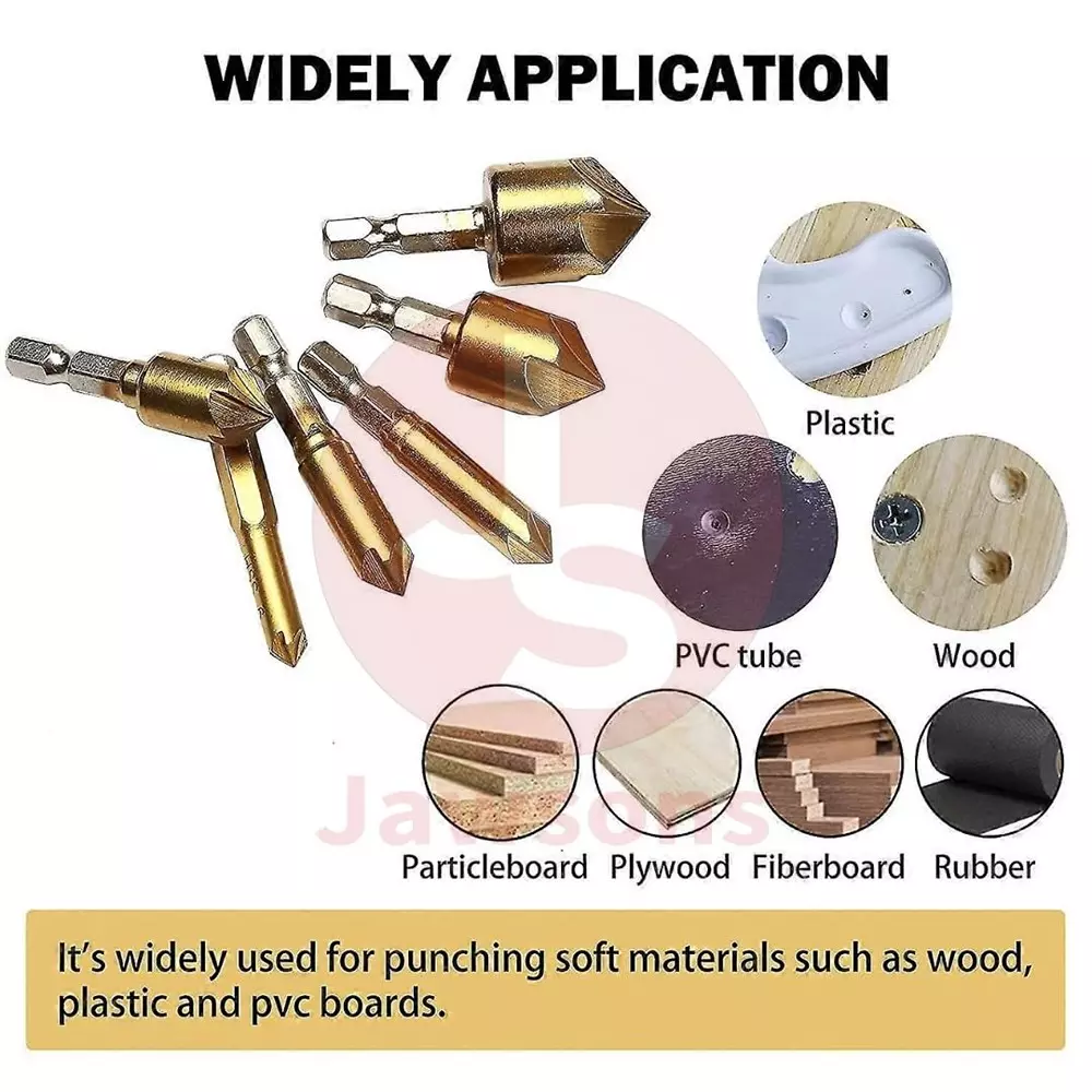 Jawsons Counter Shank Drill Bit Set High-Speed Steel 6-19 mm Chatter-Free 90° Angle Point (Set of 6 Pcs)