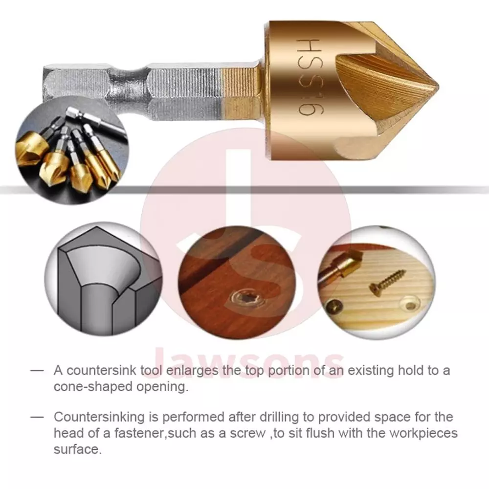 Jawsons Counter Shank Drill Bit Set High-Speed Steel 6-19 mm Chatter-Free 90° Angle Point (Set of 6 Pcs)