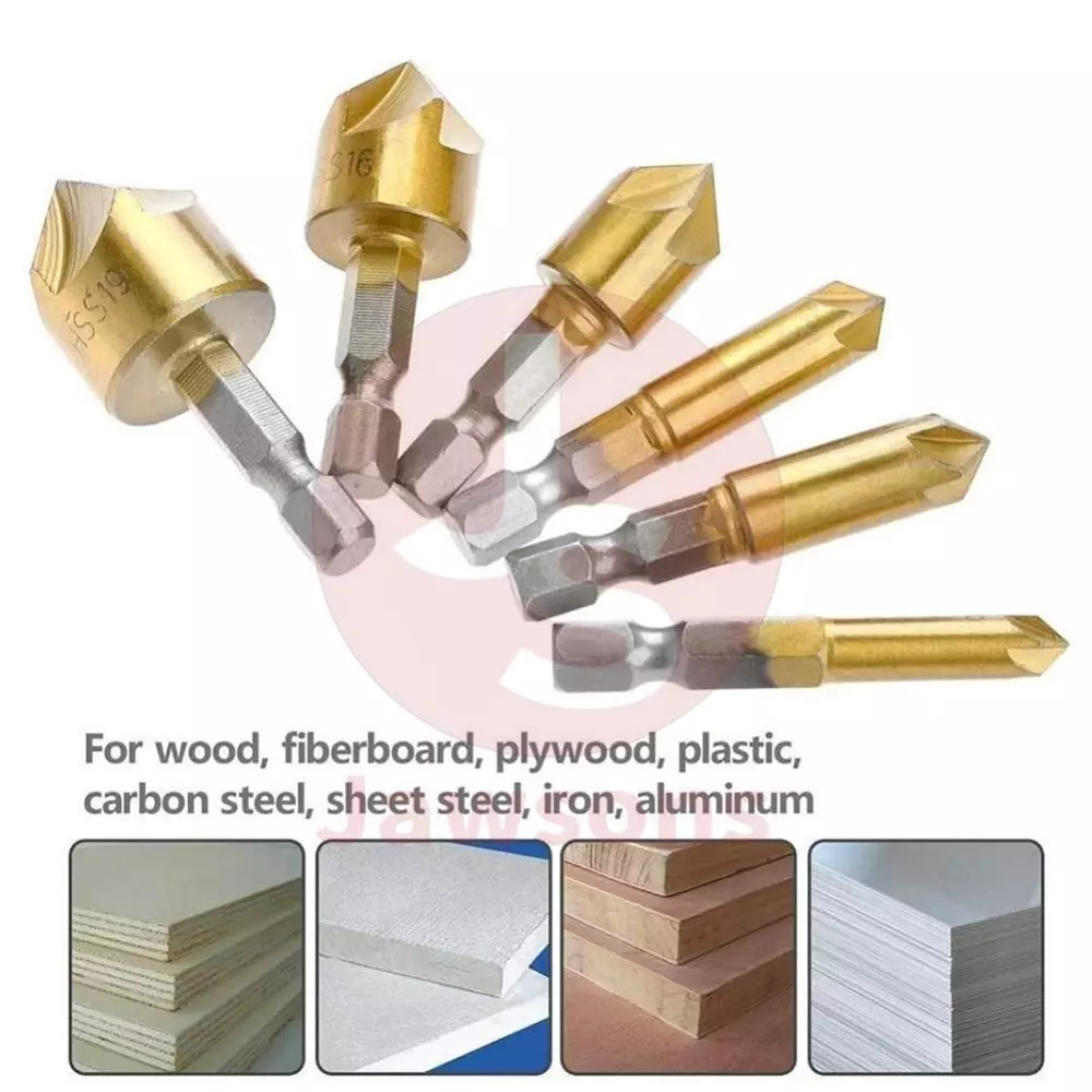 Jawsons Counter Shank Drill Bit Set High-Speed Steel 6-19 mm Chatter-Free 90° Angle Point (Set of 6 Pcs)