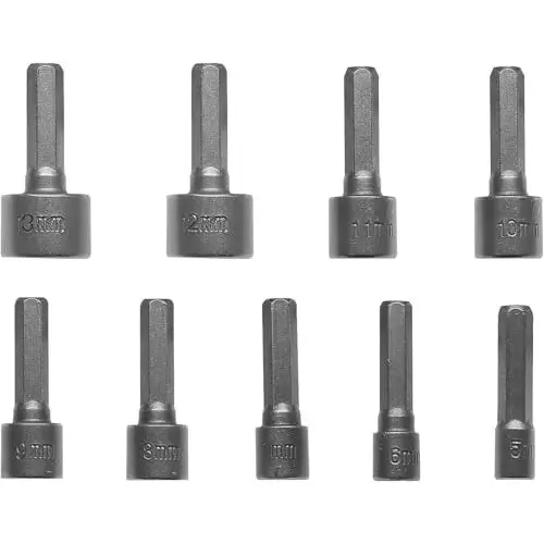 GENERIC 9 Pcs Nut Driver Set 5-13 mm Chrome Vanadium Steel 6.35 mm (1/4 inch) Hex Shank Drill Bits