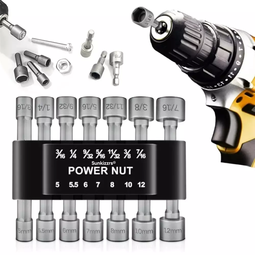 DY TOOLS Power Nut Driver Set 5-12 mm Metric Size with Magnetic Socket Tips (Set of 14 Pcs)