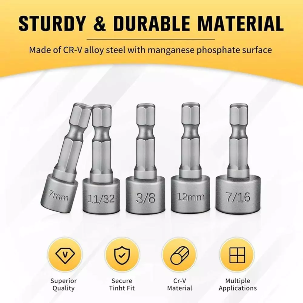 DY TOOLS Power Nut Driver Set 5-12 mm Metric Size with Magnetic Socket Tips (Set of 14 Pcs)