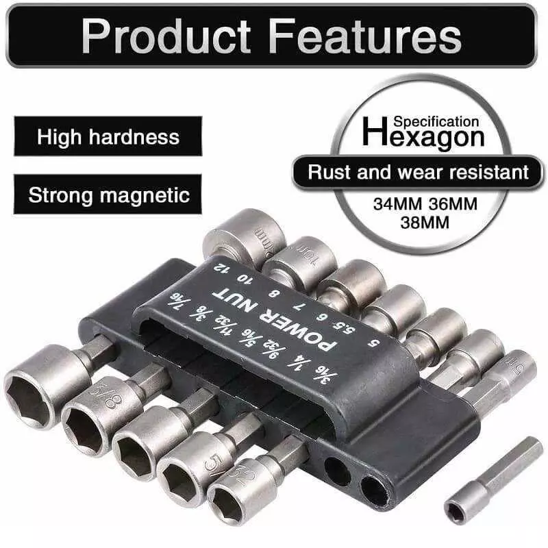 DY TOOLS Power Nut Driver Drill Bit Set Cr-V Steel 6.35 mm (1/4 inch) Hex Shank (Set of 14 Pcs)