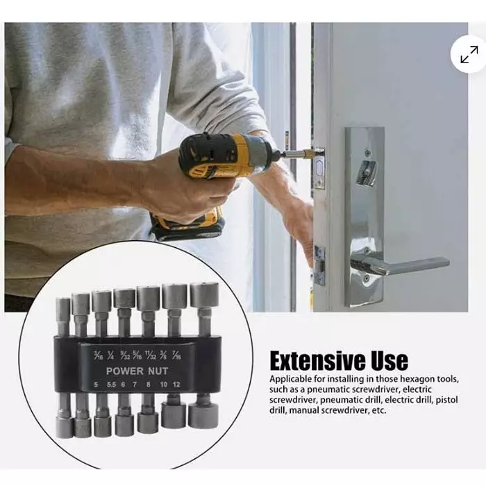 DY TOOLS Power Nut Driver Drill Bit Set Cr-V Steel 6.35 mm (1/4 inch) Hex Shank (Set of 14 Pcs)