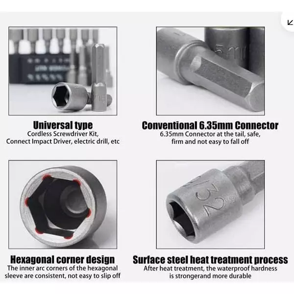 DY TOOLS Power Nut Driver Drill Bit Set Cr-V Steel 6.35 mm (1/4 inch) Hex Shank (Set of 14 Pcs)