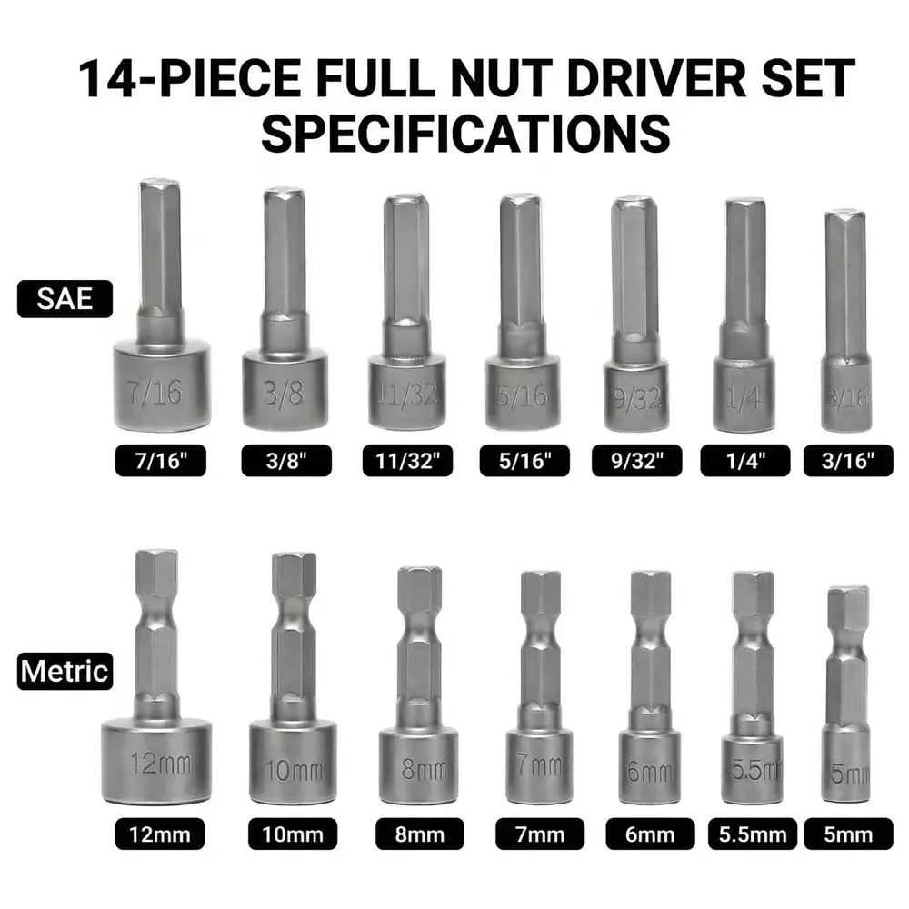 dy-tools-power-nut-driver-kit-14-pcs-silver-chrome-vanadium-steel