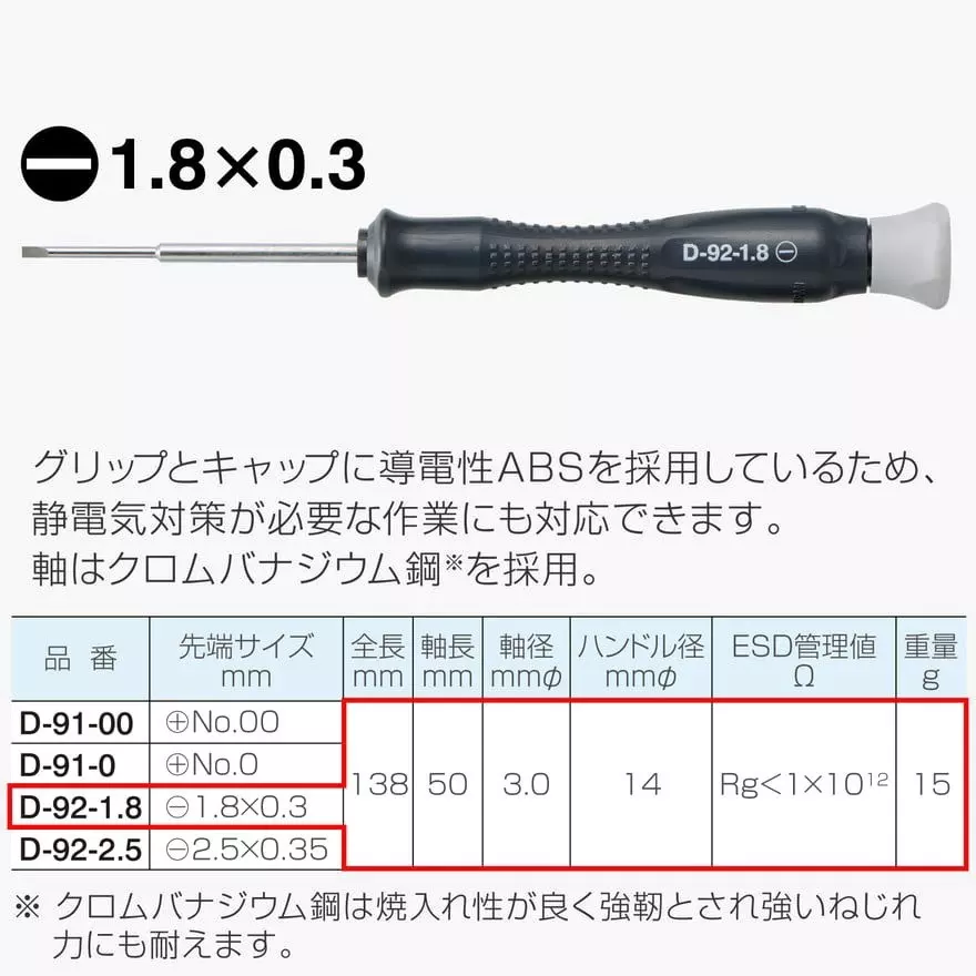 hozan-esd-precision-screwdriver-mm-shank-dia-18x03-mm-tip-size-d-92-18