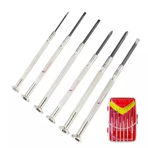 Malfah Enterprises Mini Precision Screwdriver PH 1, PH0, 3, 2.4, 2, 1.4 mm Phillips Head Sliver Alloy Steel (Pack of 6)