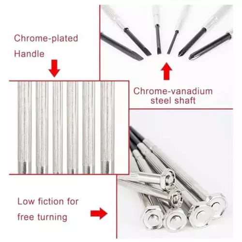 Malfah Enterprises Mini Precision Screwdriver PH 1, PH0, 3, 2.4, 2, 1.4 mm Phillips Head Sliver Alloy Steel (Pack of 6)