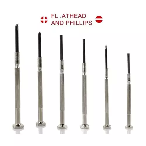 Malfah Enterprises Mini Precision Screwdriver PH 1, PH0, 3, 2.4, 2, 1.4 mm Phillips Head Sliver Alloy Steel (Pack of 6)