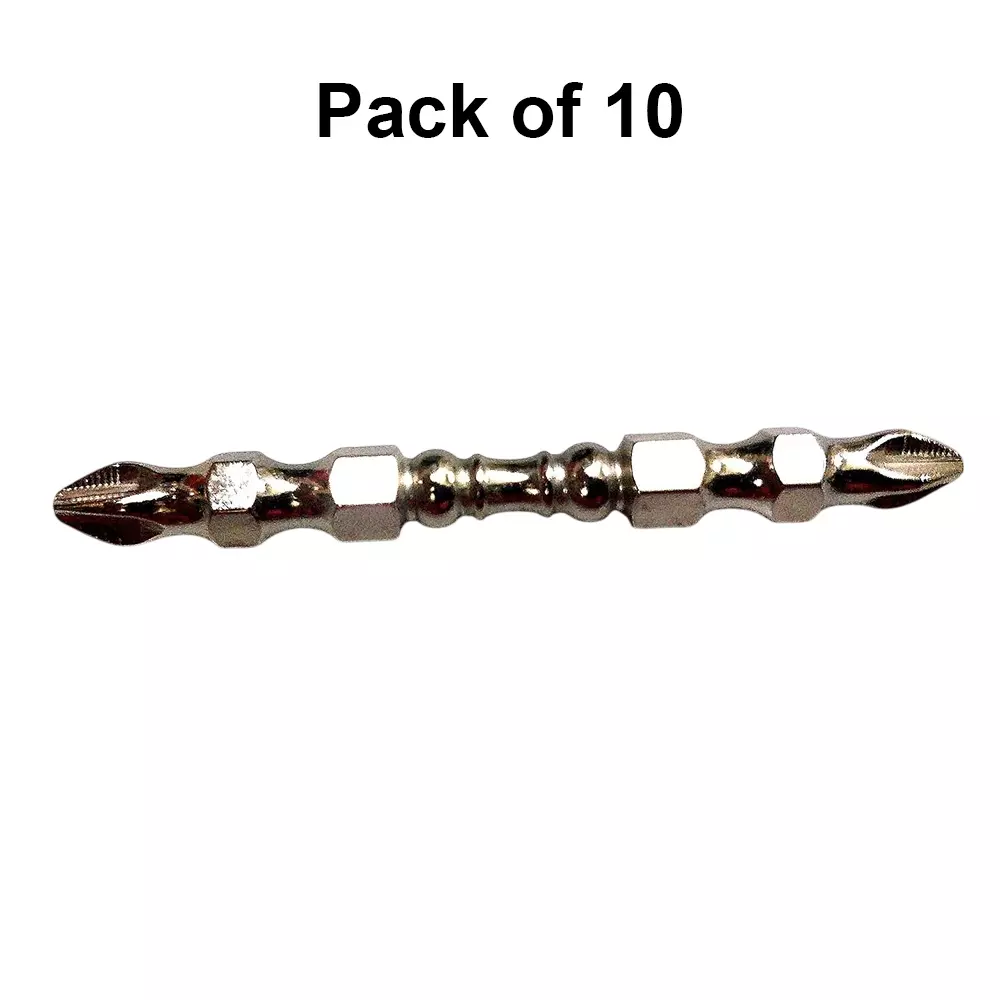H9 Screwdriver Bit 65 mm (2.5 inch) Size Double-Ended PH2 Tip PH2-PH2 Hex Shank Chrome (Pack of 10)