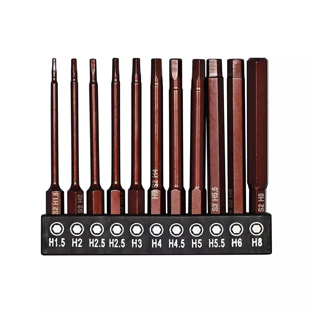 H9 11 in 1 Allen HEX Screwdriver Bit Set 75 mm (3 inch) Length Alloy Steel Allen Head Copper (Pack of 11)