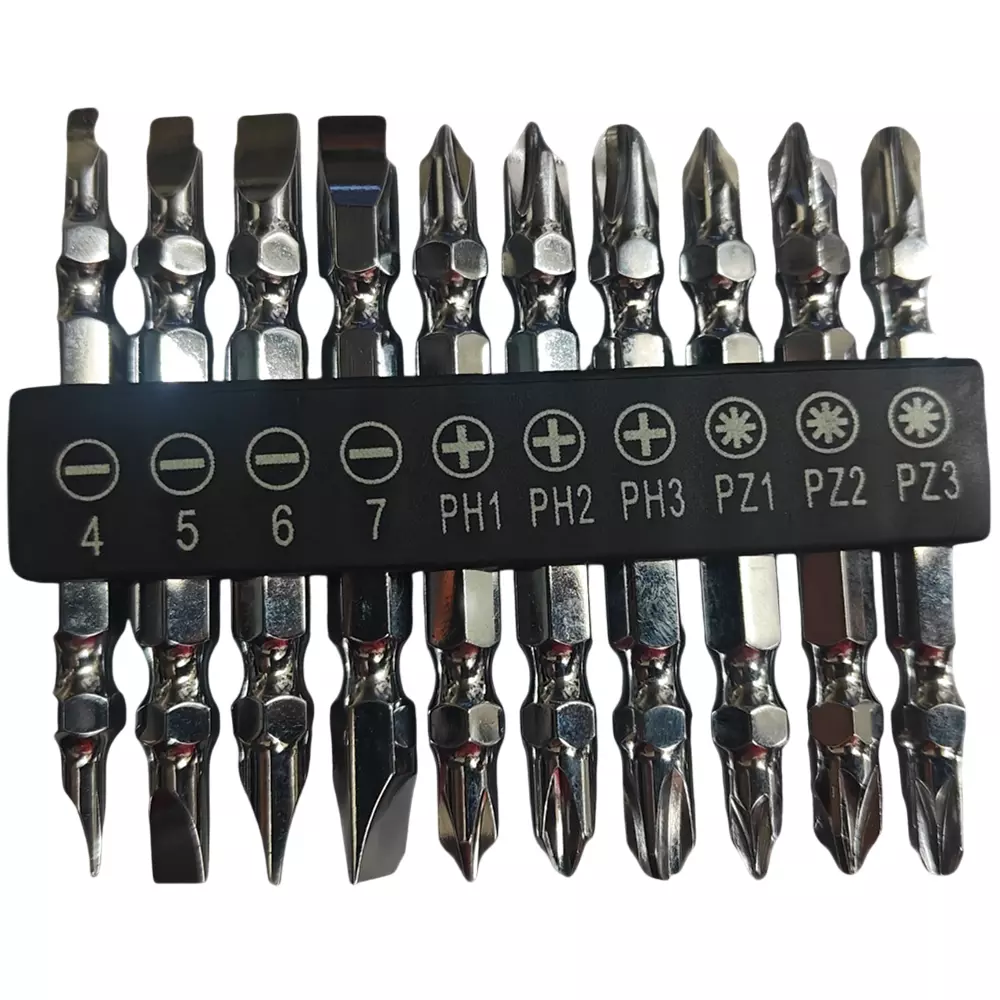 H9 Mix Screwdriver Bit Set 4-PZ3 Size Double Ended Shank S2 Alloy Steel Silver (Pack of 10)