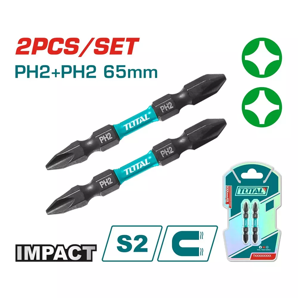 total-impact-screwdriver-bits-ph2-sl2-65-mm-s2-industrial-steel-tacim72ph265