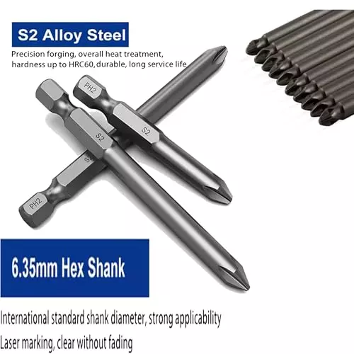 malfah-enterprises-ph2-screwdriver-head-drill-bits-10-cm-length-alloy-steel-silver-for-woodworking-electronics-use-ph2x90-pack-of-6-pcs