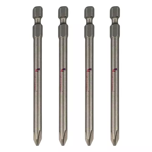 Malfah Enterprises PH2 Screwdriver Head Drill Bits 10 cm Length Alloy Steel Silver for Woodworking & Electronics Use, PH2X90 (Pack of 4 Pcs)