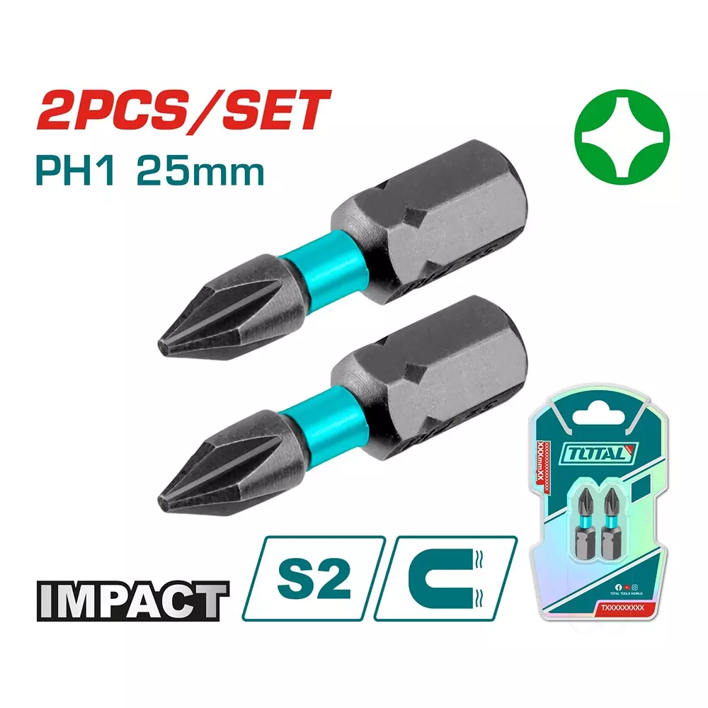 total-impact-screwdriver-bits-ph1-25-mm-s2-industrial-steel-tacim71ph125