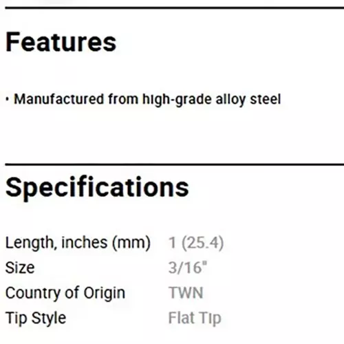 blue-point-flat-tip-bit-hex-shank-size-316-inch-476-mm-alloy-steel-body-and-254-mm-length-blpfb316