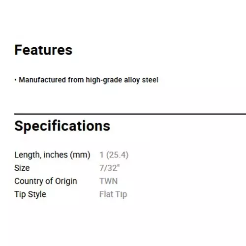 blue-point-732-inch-555-mm-slotted-bit-hex-shank-alloy-steel-body-and-1-inch-254-mm-length-blpfb732