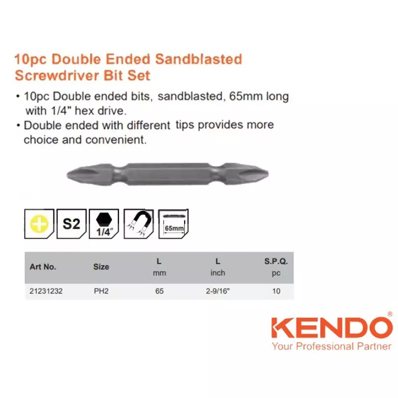 kendo-double-ended-screwdriver-bit-set-s2-steel-ph2x65-mm-21231232-set-of-10-pcs