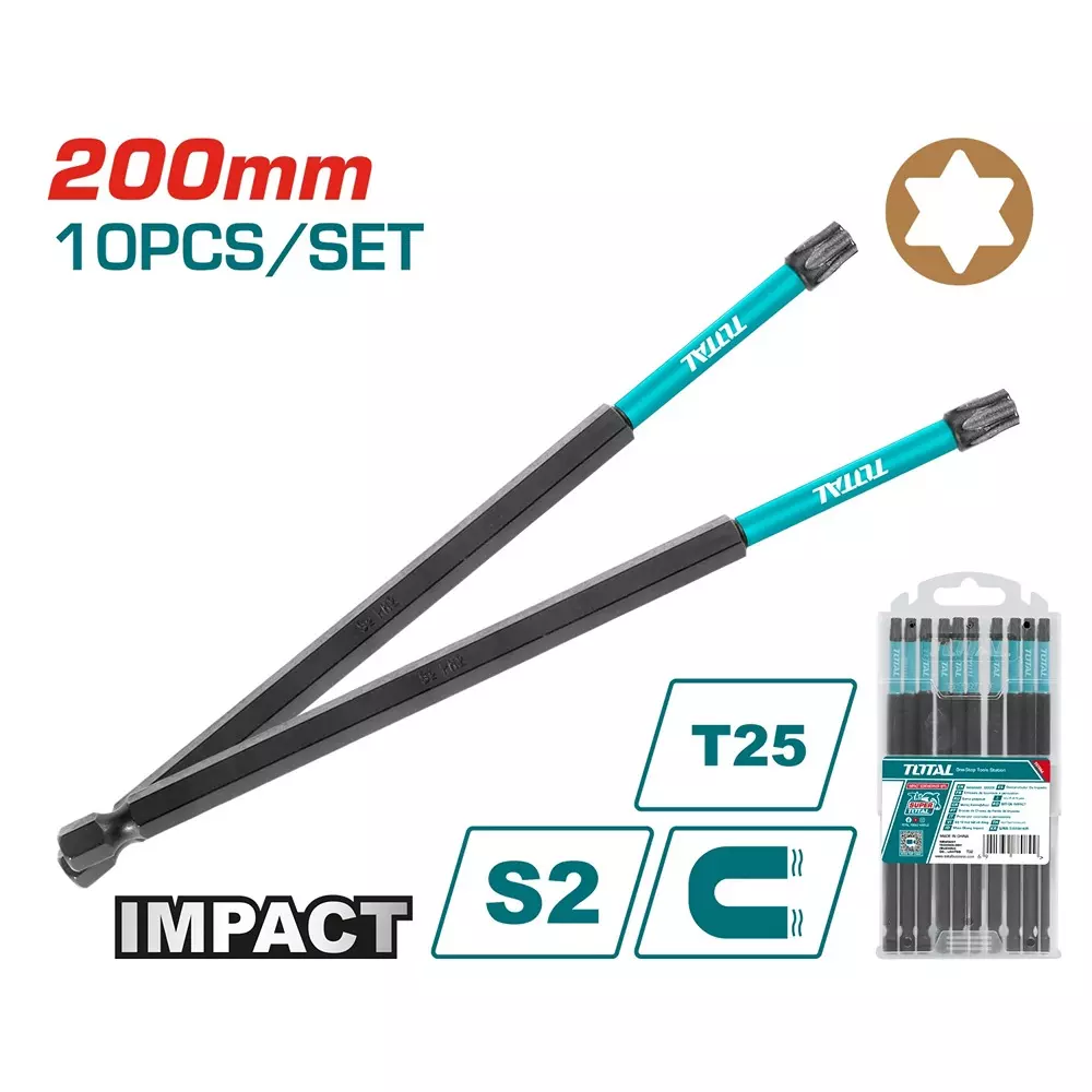 total-impact-screwdriver-bits-t25-200-mm-s2-industrial-steel-tacim16t2583