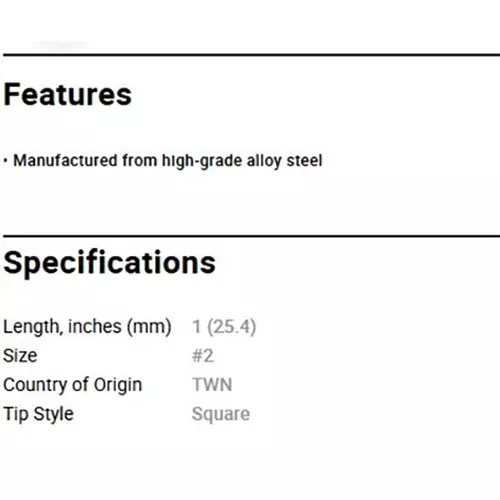 blue-point-square-tip-bit-hex-shank-size-2-alloy-steel-body-and-254-mm-length-blpsqb2